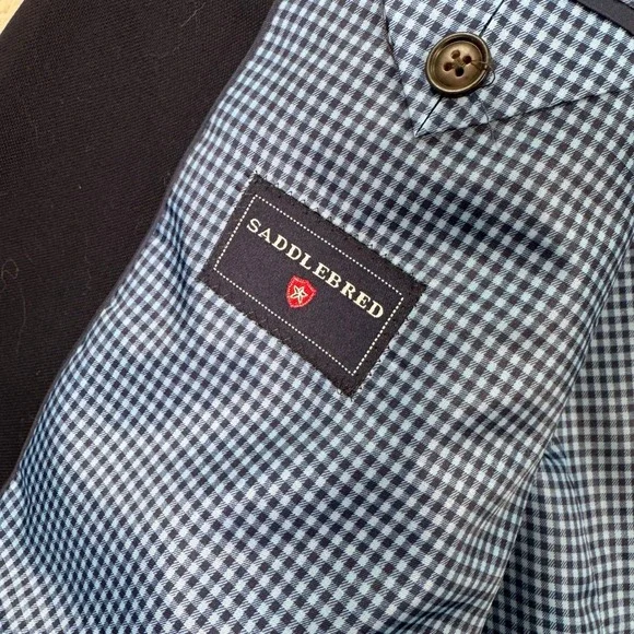NEW Saddlebred Mens 48R Navy Blue Cotton Blazer Sport Coat Jacket Gingham Lining